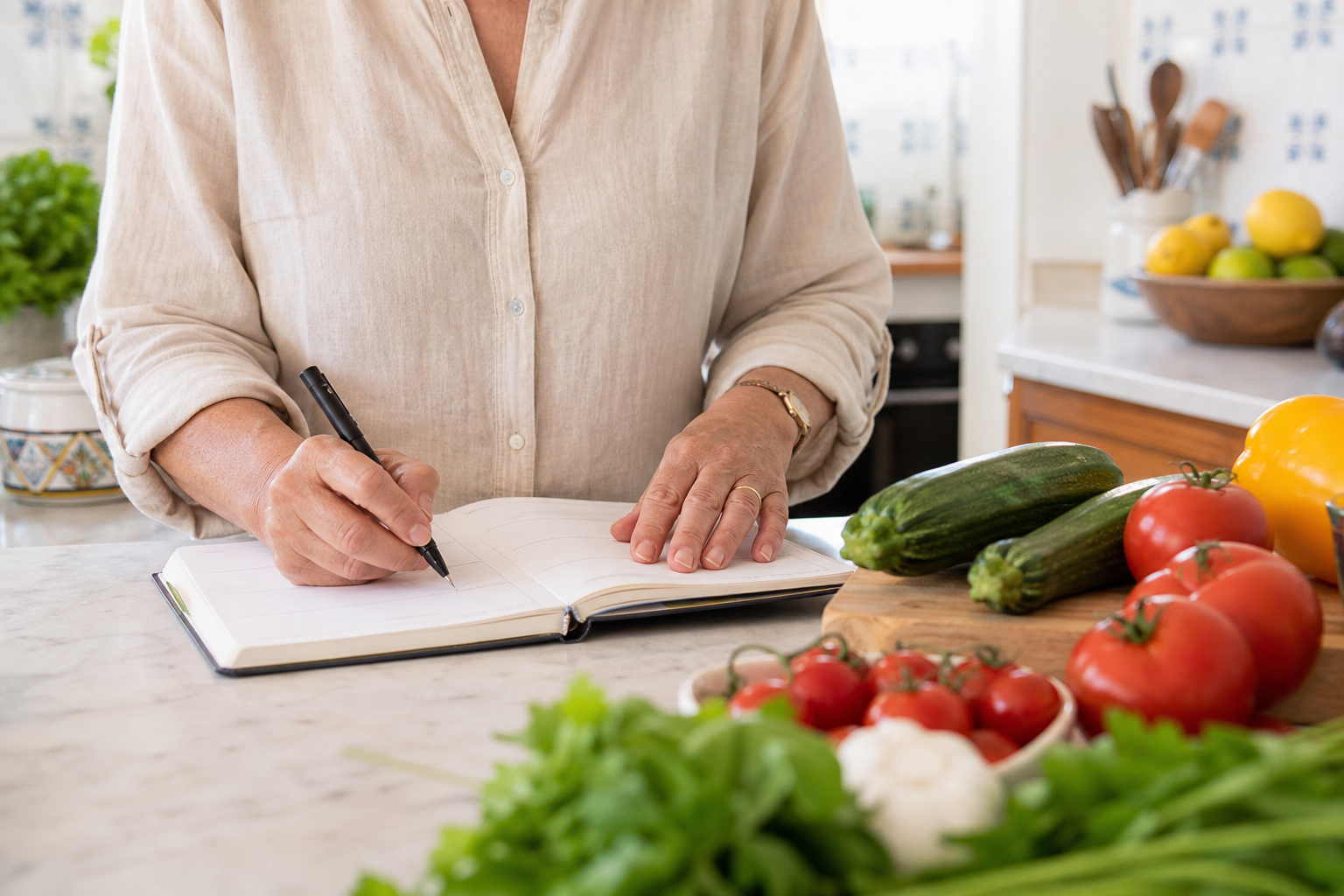 Planeamento semanal de refeições com legumes frescos